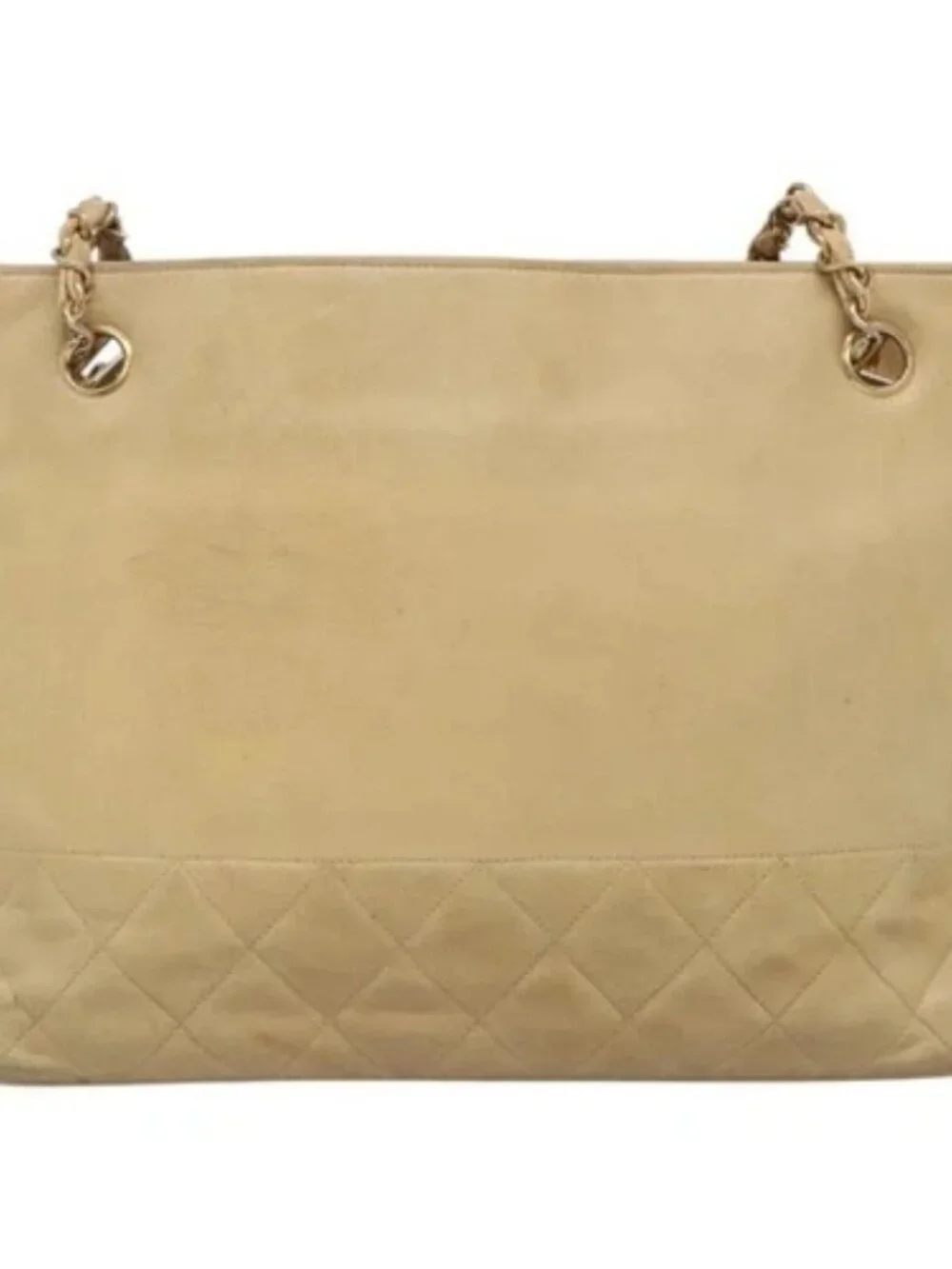 CHANEL Matelasse Chain Shoulder Bag Lamb Skin Beige CC Auth bs22414